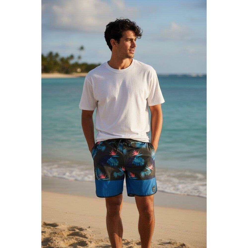 Hurley Mirage Board Shorts Mens 38 Blue Tropical Floral Surf Swim Trunks